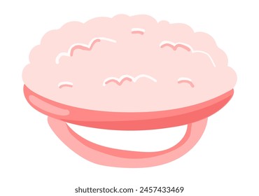 Body brush in flat design. Pink skincare washcloth or washing brush. Vector illustration isolated.