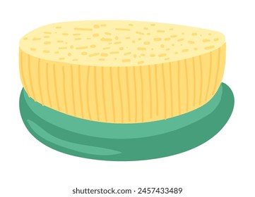 Body brush in flat design. Rounded wooden tool for washing and massage. Vector illustration isolated.