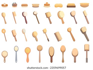 Body brush icons set cartoon vector. Massage body. Dry health