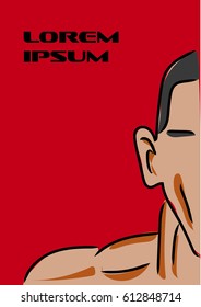 body builder art concept picture of half upper man body in red background separate lorem ipsum layer for edit your text such as gym name or training course 