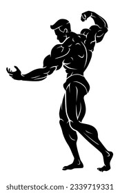 Body Builder Back Muscle Flex Pose, Silhouette Illustration