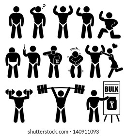 Body Builder Bodybuilder Muscle Man Workout Fitness Steroid Stick Figure Pictogram Icon