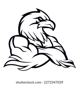 Body Builder Character with Eagle Body. Eagle Bodybuilder Mascot Logo. eagle animal body builder sports mascot.