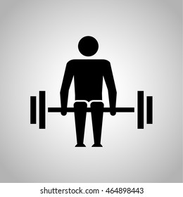 Body builder with dumbbell icon on the background