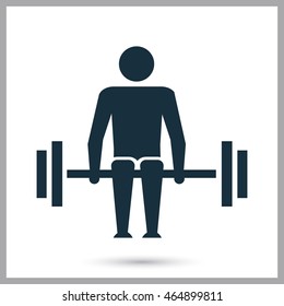 Body builder with dumbbell icon on the background