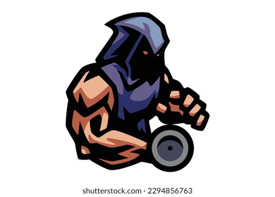 Body builder gym trainer mascot e sport logo illustration vector