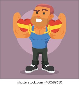 body builder holding valentine chocolate. colorful