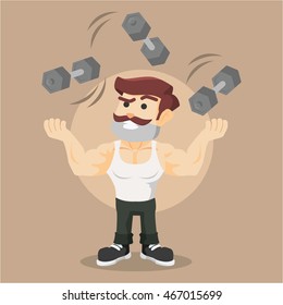 body builder juggling dumbell