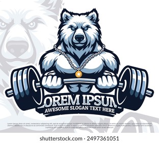 Body builder logo mascot, wolf body builder with barbell mascot illustration vector,  gym fitness icon