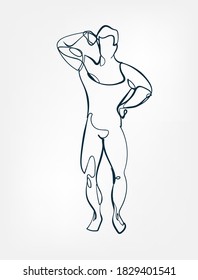 body builder muscle vector single one line isolated design element