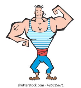 Body Builder sailor, strongman, weightlifter athlete vector illustration cartoon