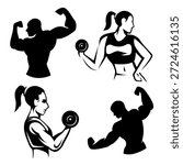 Body builder silhouette clipart bundle. Suitable for gym or fitness nusiness logo.