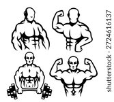 Body builder silhouette clipart bundle. Suitable for gym or fitness nusiness logo.