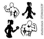 Body builder silhouette clipart bundle. Suitable for gym or fitness nusiness logo.