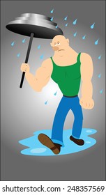 Body builder under heavy steeled umbrella