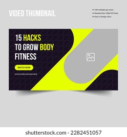 Body building creative video cover banner template, youtube thumbnail banner design, editable vector eps 10 file format