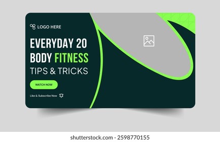 Body building creative video cover banner template, youtube thumbnail banner design, editable vector eps 10 file format