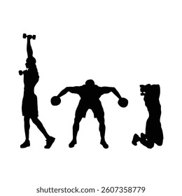 body building exercise black silhouette illustration on white background vol 04