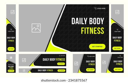 
Body building gym and fitness social media posts design, premium web banner vector eps 10 file format