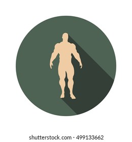 Body building icon.Silhouette of the posing Bodybuilder. Web Icon in Flat Design with Long Shadows
