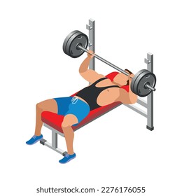 Body building isometric icon with male sportsman exercising at gym vector illustration
