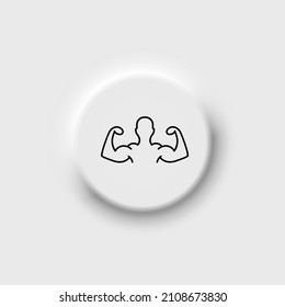 Body Building line icon. Thin outline flat style design in black. Isolated on neomorphism button. Creative strong muscular illustration for web, app, mobile, software, ui, ux. Vector EPS 10