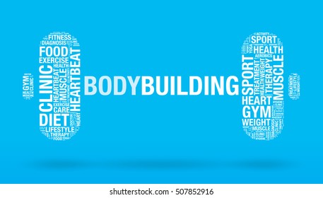 Body building word in dumbbell fitness concept, vector illustration