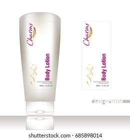 body care cosmetics designs collection. Packaging templates. charms body wash gold label