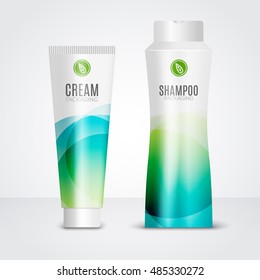 Body care cosmetics designs tubes template. Packaging templates of cream, gel and shampoo.