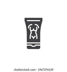 Icono vectorial de cosméticos de cuidado corporal. signo plano relleno para concepto móvil y diseño web. Icono de glifo de tubo de crema corporal. Símbolo, ilustración del logotipo. Gráficos vectoriales