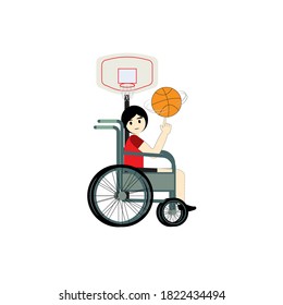 Body care and disability people on wheelchairs With basketball activities Vector flat cartoon illustration white background