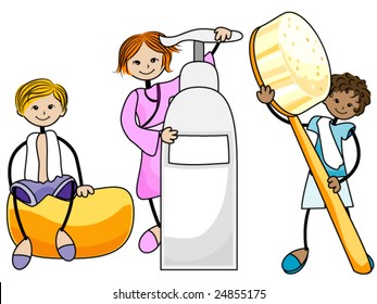 Niños con cuidado corporal - Vector