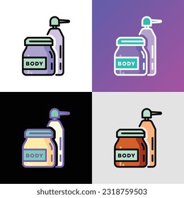 Body care thin line icon. Cosmetic treatments in glass jar and bottle with dispenser. Modern vector illustration for beauty shop.