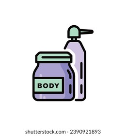 Body care thin line icon. Cosmetic treatments in glass jar and bottle with dispenser. Modern vector illustration for beauty shop.