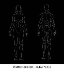 Body chart for medical diagram, front and back view. Blank unisex body outline template. Isolated vector illustration. Geometric shape of the human body -model. human body icon set