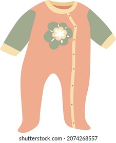 Body Clothes For Newborn Babies, Isolated One Piece Suit With Decorative Flower In Bloom. Clothing For Girl, Children Costumes For Sleeping, Comfortable Pajamas Textile. Vector In Flat Style