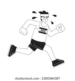 Body conscious in self improvement monochrome concept vector spot illustration. Marathon runner man 2D flat cartoon character for web UI design. Physical fitness isolated editable handdrawn hero image
