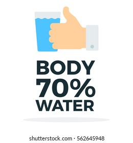 Body consists of seventy percent water vector flat material design object. Isolated illustration on white background.