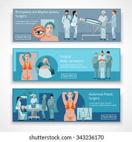 Body contouring lifting and anti-aging plastic surgery corrections concept 3 flat banners set abstract isolated vector illustration
