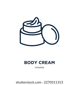body cream icon from hygiene collection. Thin linear body cream, treatment, beauty outline icon isolated on white background. Line vector body cream sign, symbol for web and mobile