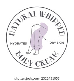 Body cream naturally whipped, hydrates dry skin. Skincare and treatment for ladies. Cosmetic products for care and healthy look. Label or emblem for package, promo banner. Vector in flat style