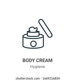 Body cream outline vector icon. Thin line black body cream icon, flat vector simple element illustration from editable hygiene concept isolated stroke on white background