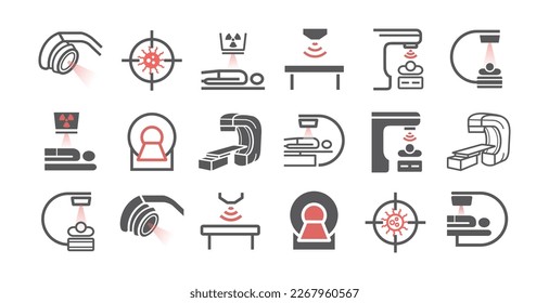 Body CT, CAT Scan. Line icons set. Radiotherapy signs. Vector symbols for web graphic. svg
