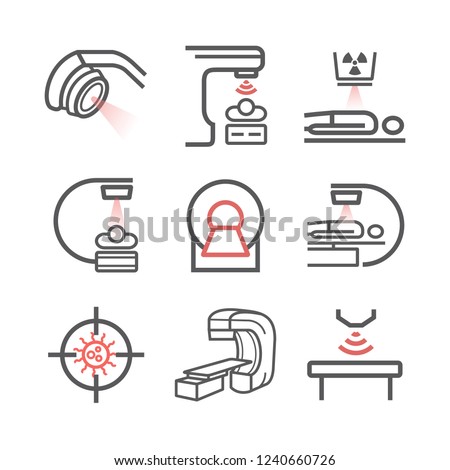 Body CT, CAT Scan. Line icons set. Radiotherapy signs. Vector symbols for web graphic.