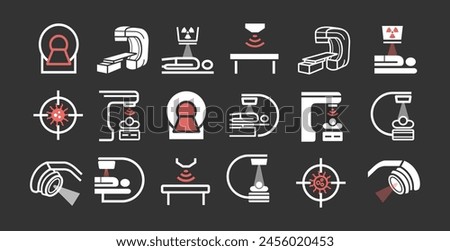 Body CT, CAT Scan. Line icons set. Radiotherapy signs. Vector symbols for web graphic.