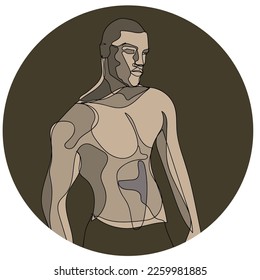 Man’s body is drawn  Continuous one line, contoure, graphic design isolated. Body expression.
