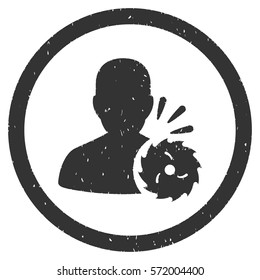 Body Execution grainy textured icon inside circle for overlay watermark stamps. Flat symbol with unclean texture.