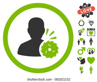 Body Execution icon with bonus love pictograph collection. Vector illustration style is flat iconic eco green and gray symbols on white background.
