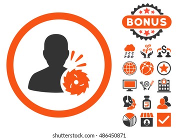 Body Execution icon with bonus symbols. Vector illustration style is flat iconic bicolor symbols, orange and gray colors, white background.
