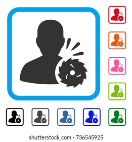Body Execution icon. Flat grey pictogram symbol in a light blue rounded squared frame. Black, gray, green, blue, red, orange color additional versions of Body Execution vector.
